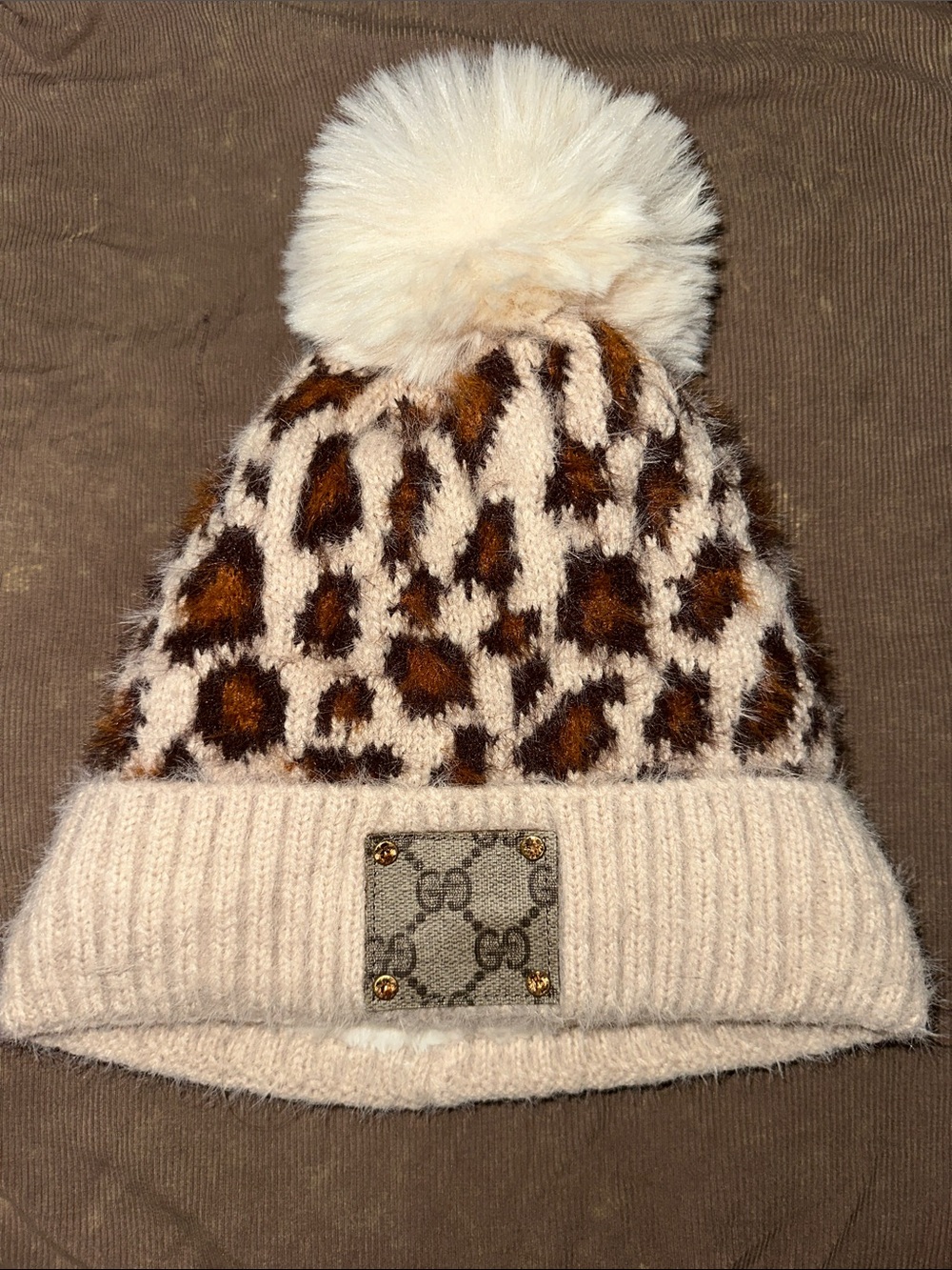 Keep It Gypsy Leopard Knit Pom Beanie - Beige